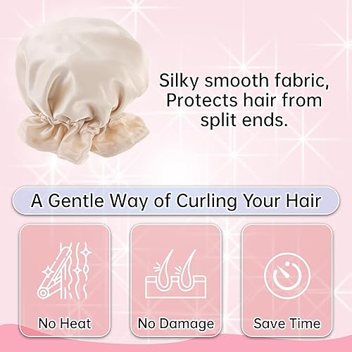 Miniatura 5 de Rodillos de pelo sin calor de satén – Rizador de pelo sin calor – Kit de peinado de moño para dormir durante la noche (2 piezas, Begie)