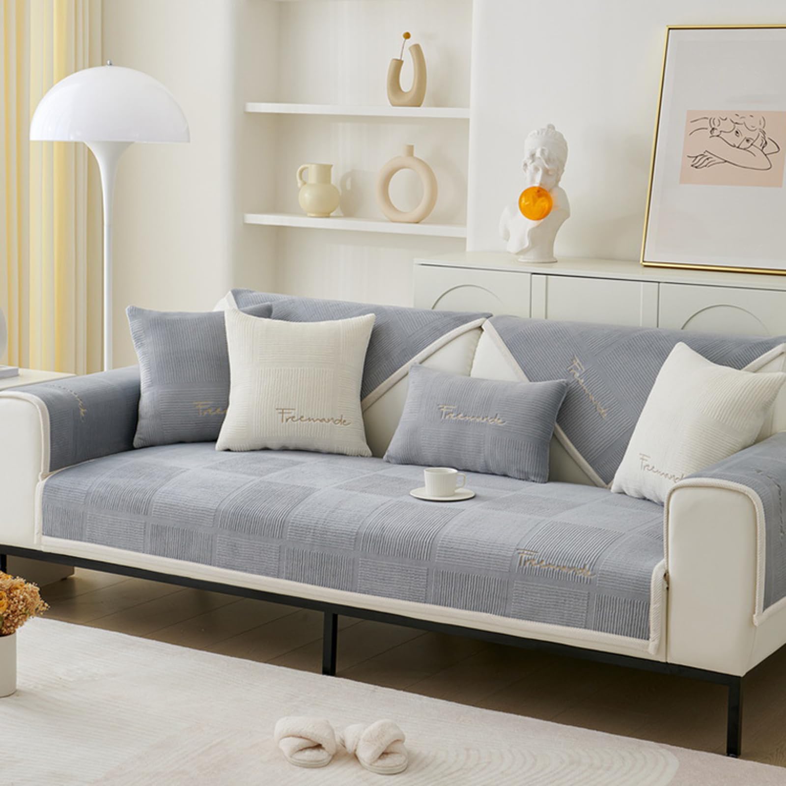 Jeté de canapé en chenille de luxe blanc 70x150 cm pour salon élégant