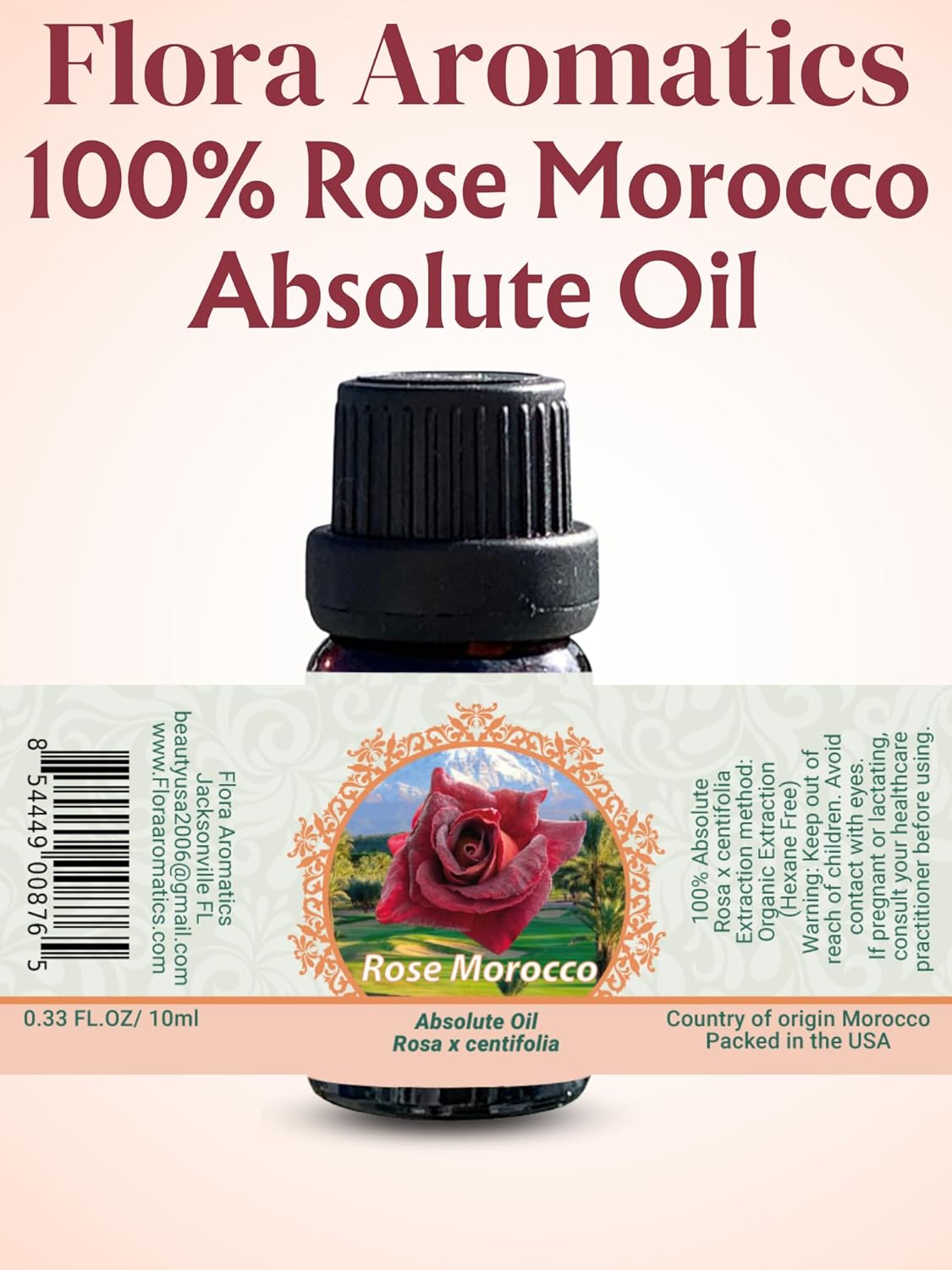 Flora Aromatics Rose Morocco Absolute Oil, 100% Pure Therapeutic Grade (Undiluted Natural) 0.33 FL.OZ / 10ml