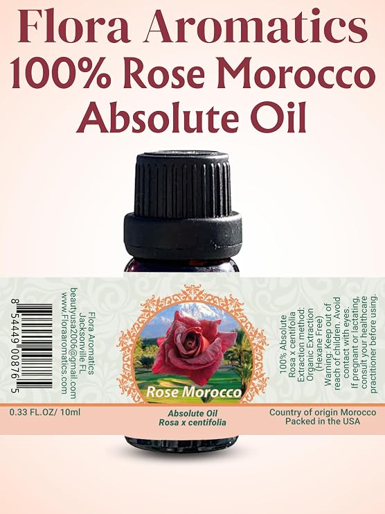Flora Aromatics Rose Morocco Absolute Oil, 100% Pure Therapeutic Grade (Undiluted Natural) 0.33 FL.OZ / 10ml