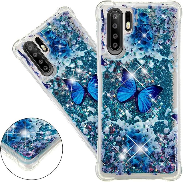 COTDINFOR Huawei P30 Pro Liquid Case Cute 3D Glitter Sparkle Floating Bling Quicksand Shockproof Protective Soft Silicone Case for Huawei P30 Pro Blue Butterfly YB.