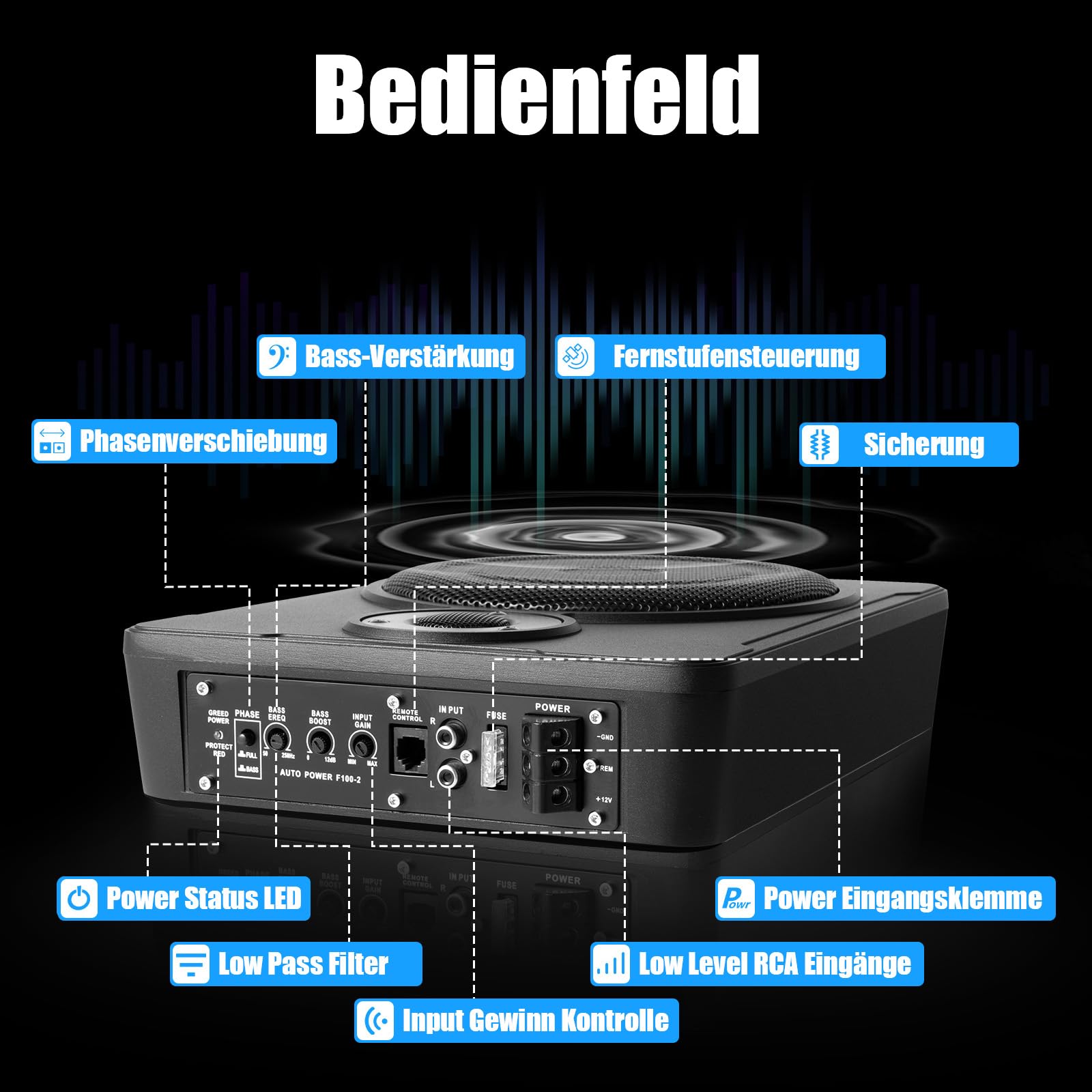 Subwoofer sottosedile per auto, subwoofer attivo sotto il sedile, amplificatore attivo per auto, altoparlante attivo e subwoofer con cavo di collegamento abbinato, woofer attivo per auto, camion