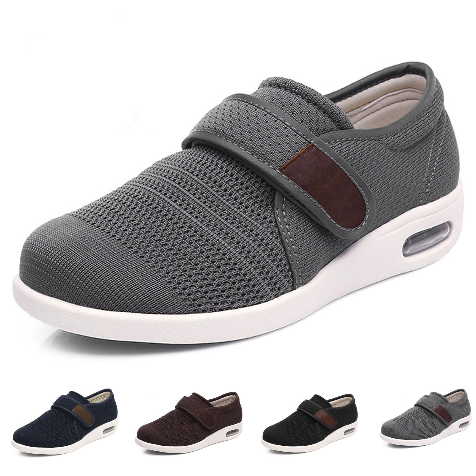 Bardzo szerokie buty do chodzenia z obrzękiem dla mężczyzn i kobiet, łatwe zapinanie, wygodne i oddychające, buty do chodzenia w pomieszczeniach i na zewnątrz na opuchnięte stopy (Dark Gray Men 8)