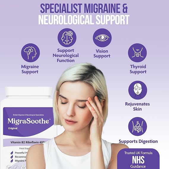 MigraSoothe Original Vitamin B2 Riboflavin 400mg Capsules for Adults - High Strength Daily Supplement for Migraine Wellness Routine and Energy Metabolism - Vegan, Made in UK, 60 Capsules