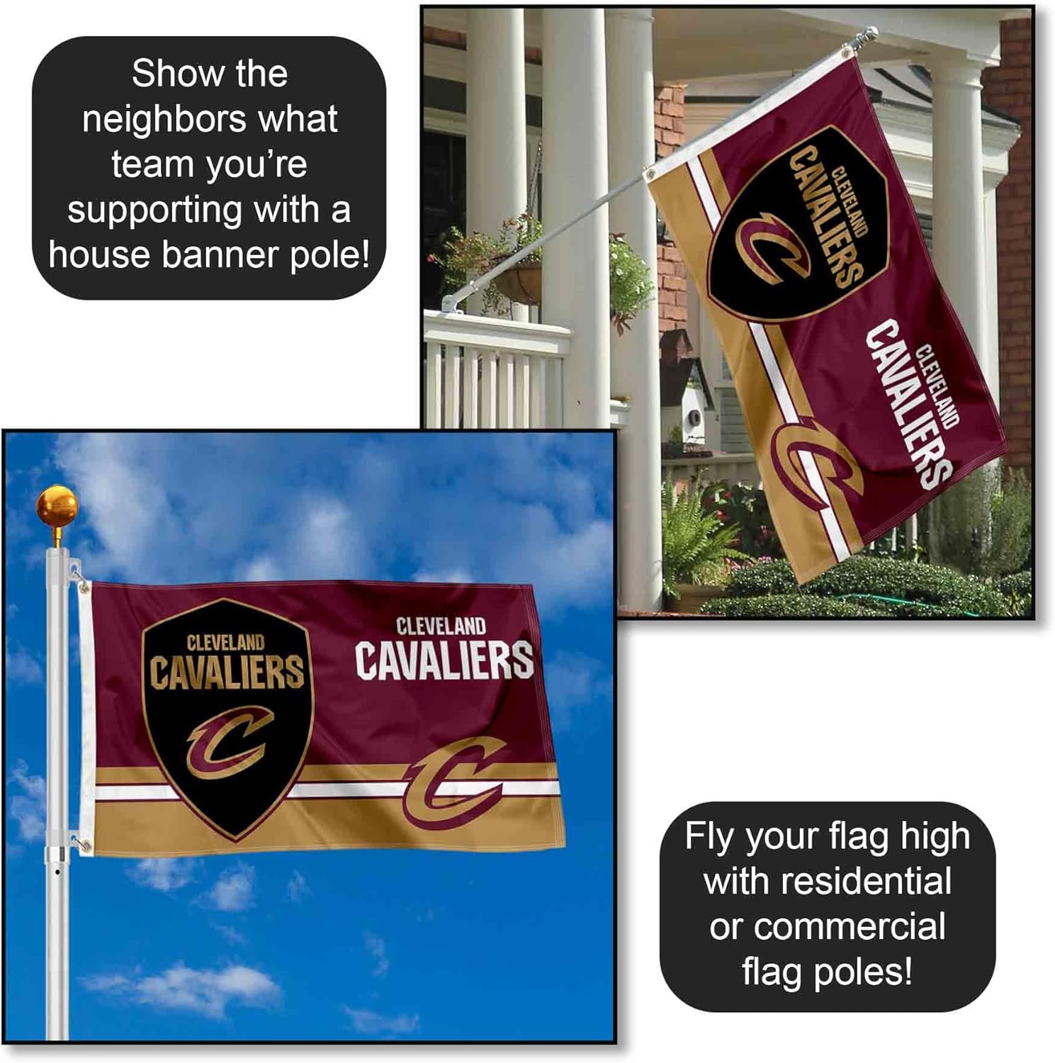 Cleveland Cavaliers Dual Logo Indoor Outdoor Flag Banner - Image 3