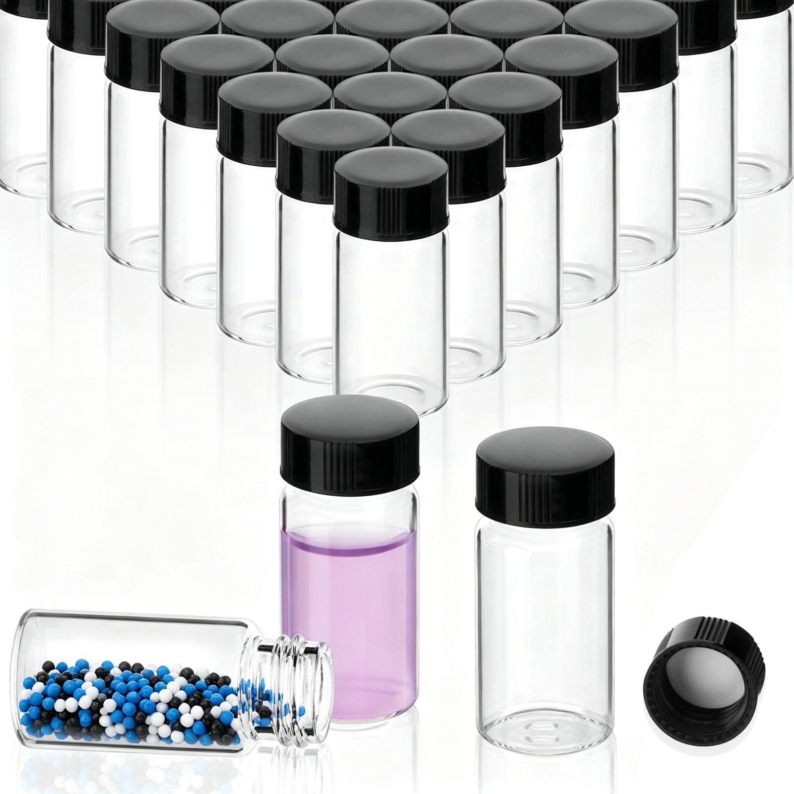 Bottiglie di vetro da 20 ml con tappi a vite laboratorio chiaro campione di liquido bottiglie per olio essenziale, profumo, farmaci, reagente, olio di unzione, confezione da 50