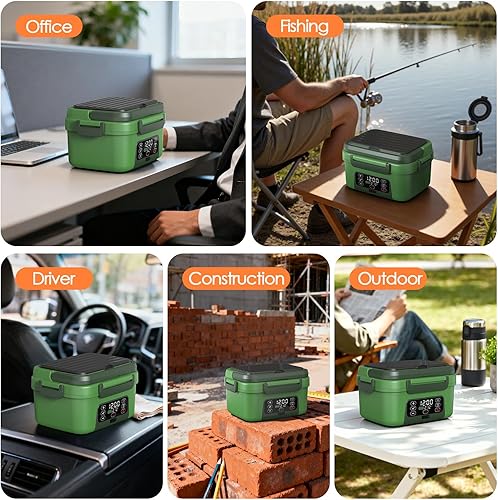 Miniatura 8 de Fiambrera eléctrica inalámbrica, 6.3 tazas 100 W con calefacción con batería de 20000 mAh para autocalentamiento, incluye cuchara de tenedor y bolsa