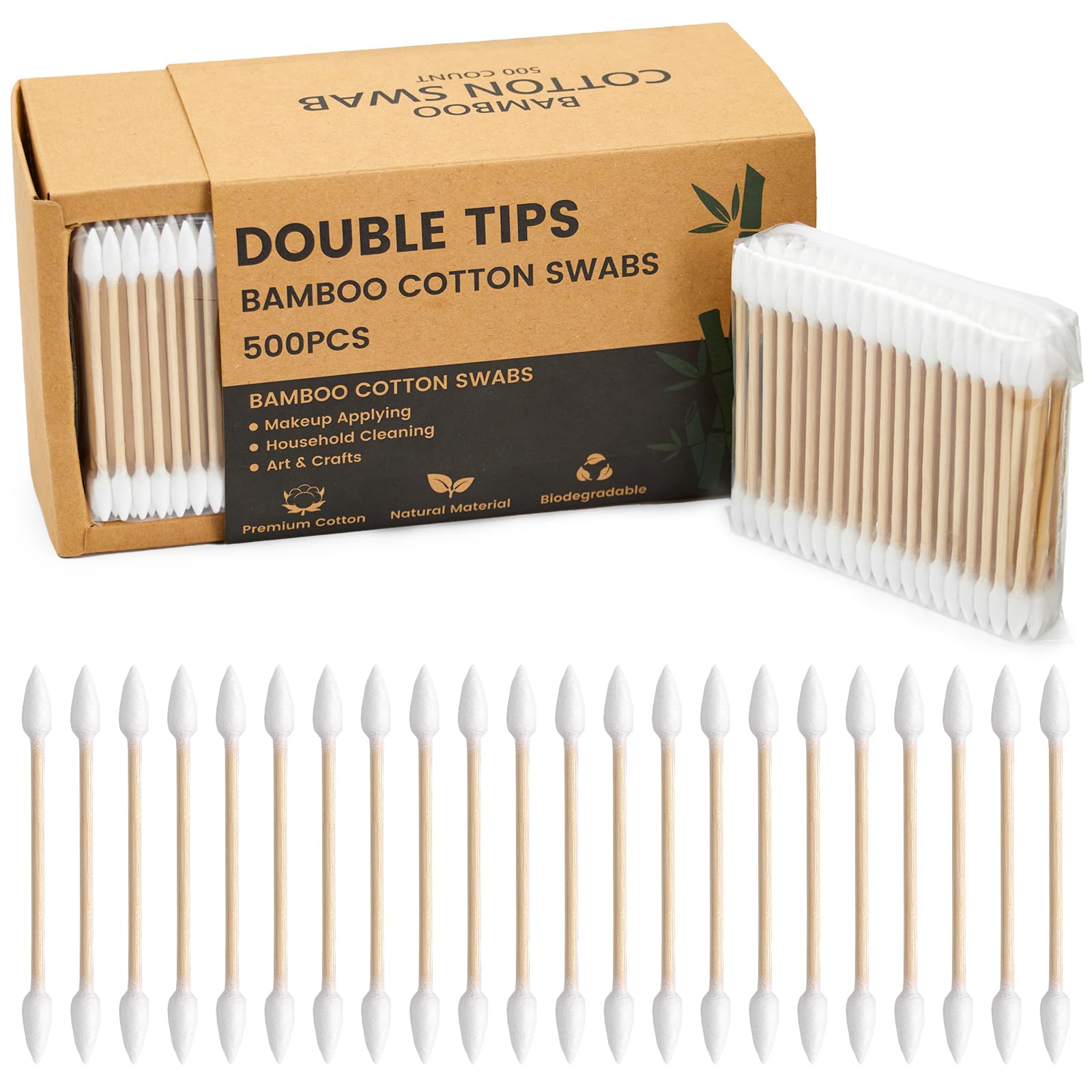 Pointed Tip Cotton Swabs in Paper Box 500 Count Double Precision Cotton Buds with Wooden Stick - Pointy