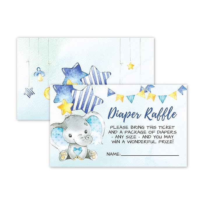 Buy 50 Double Sided Elephant Diaper Raffle Ticket Insert Cards for Boy
