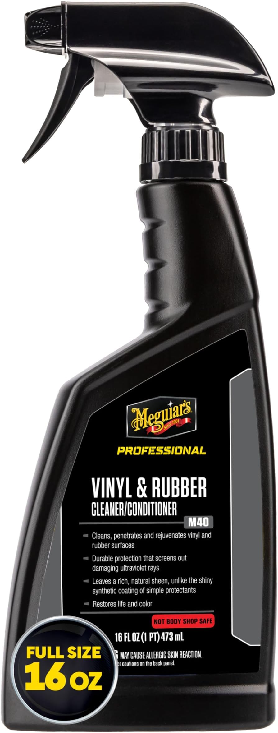 M40 Mirror Glaze Vinyl and Rubber Cleaner and Conditioner M4016, Screens Out UV Rays and Leaves Behind a Natural Sheen, Comes in a Convenient Spray Bottle, 16 Oz