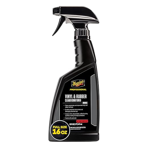 Meguiar's Professional Vinyl and Rubber Cleaner Conditioner M4016 - Pro-Grade for Interior and Exterior, Screens out UV Rays while Leaving Behind a Natural Sheen, 16 Oz