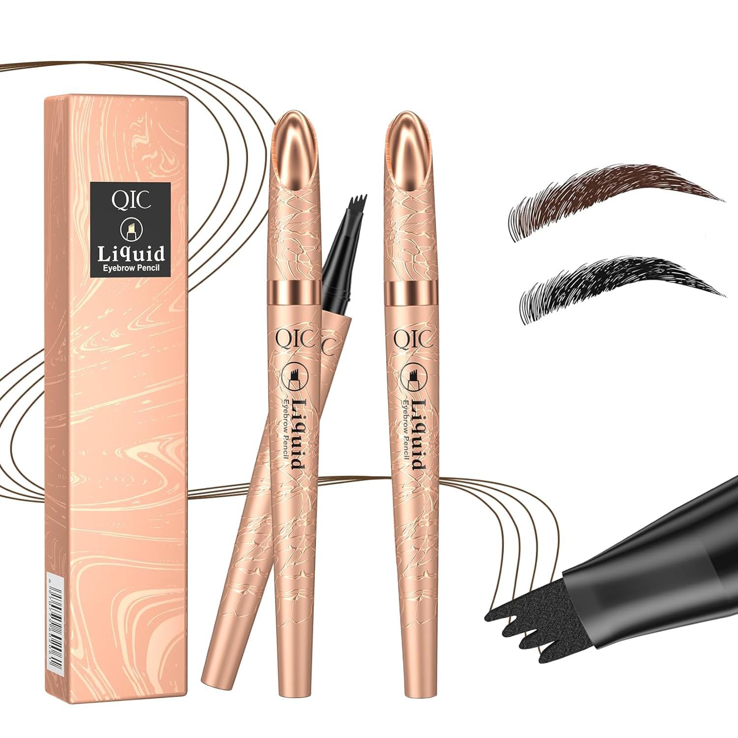 3D Waterproof Microblading Eyebrow Pencil Contouring Pen, Upgrade Magic Eyebrow Pencil 4 Tipped Precise Brow Pen, Fine Stroke Microblading Eyebrow Pencil Natural Makeup (Black+Dark Brown)