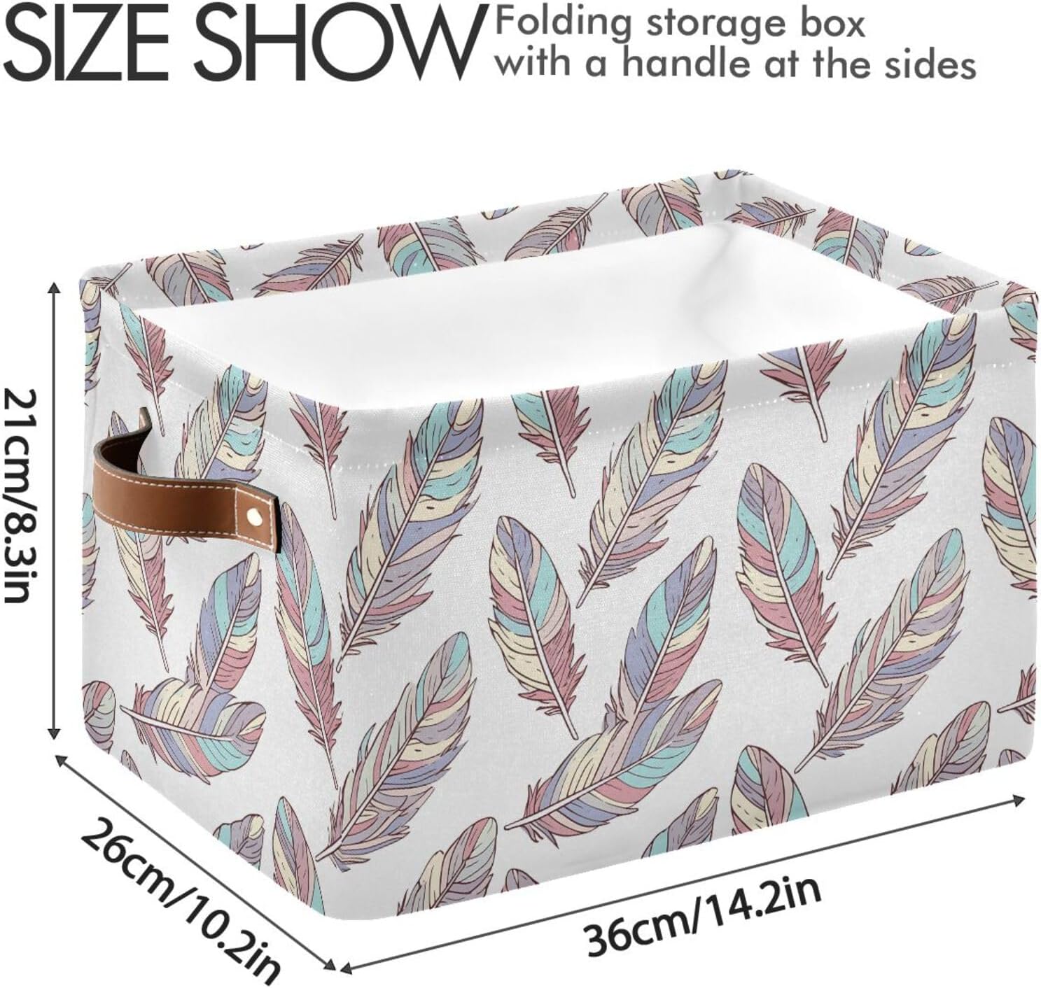 Feather Storage Bins for Shelves, Foldable Canvas Gift Basket with 300D Water-Resistant Lining & Top Wire Frame, PU Leather Handles, 14.2x10.2x8.3", 1 Pack image 4