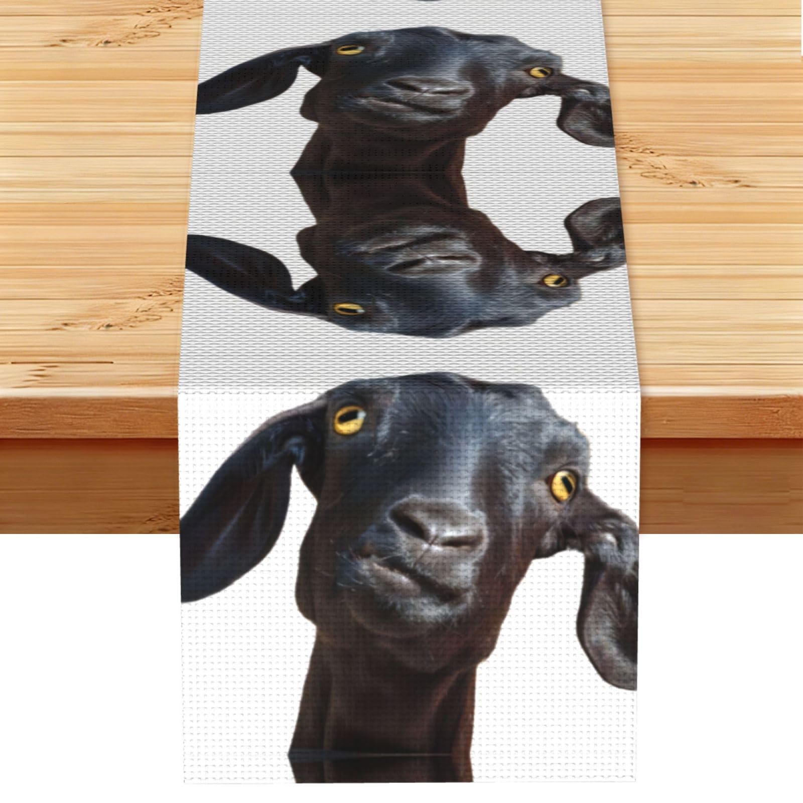 Cute Black Goat Animal Linen Feel Table Runner Wedding Party Home Decoration