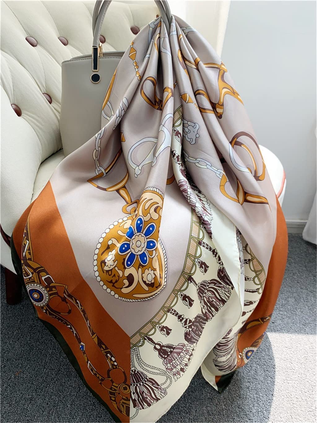 BATLAM Pañuelo de Seda de Seda para Mujer, Bufanda Cuadrada Grande de Primavera y otoño, Chal de Bufanda de Seda de Morera (Color : A, Tamaño : One Size) (A One Size)