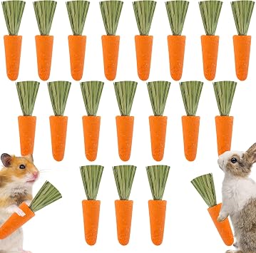 Small Animal Treats, Rabbit Chew Toys, Small Animal Chew Carrots 18 PCS, All Natural Hamster Treats, Nutritious Molar Toys Handmade for Rabbit/Hamster/Guinea Pig & More Small Animals