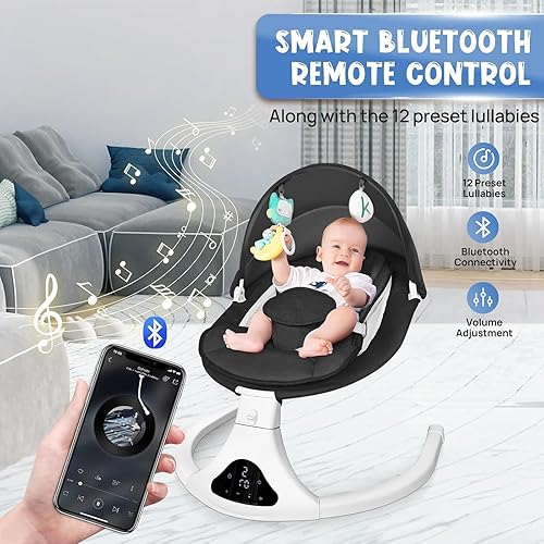 Miniatura 2 de Columpio portátil para bebés, columpio eléctrico para recién nacido con control remoto para bebés con 5 velocidades de balanceo, 12 música