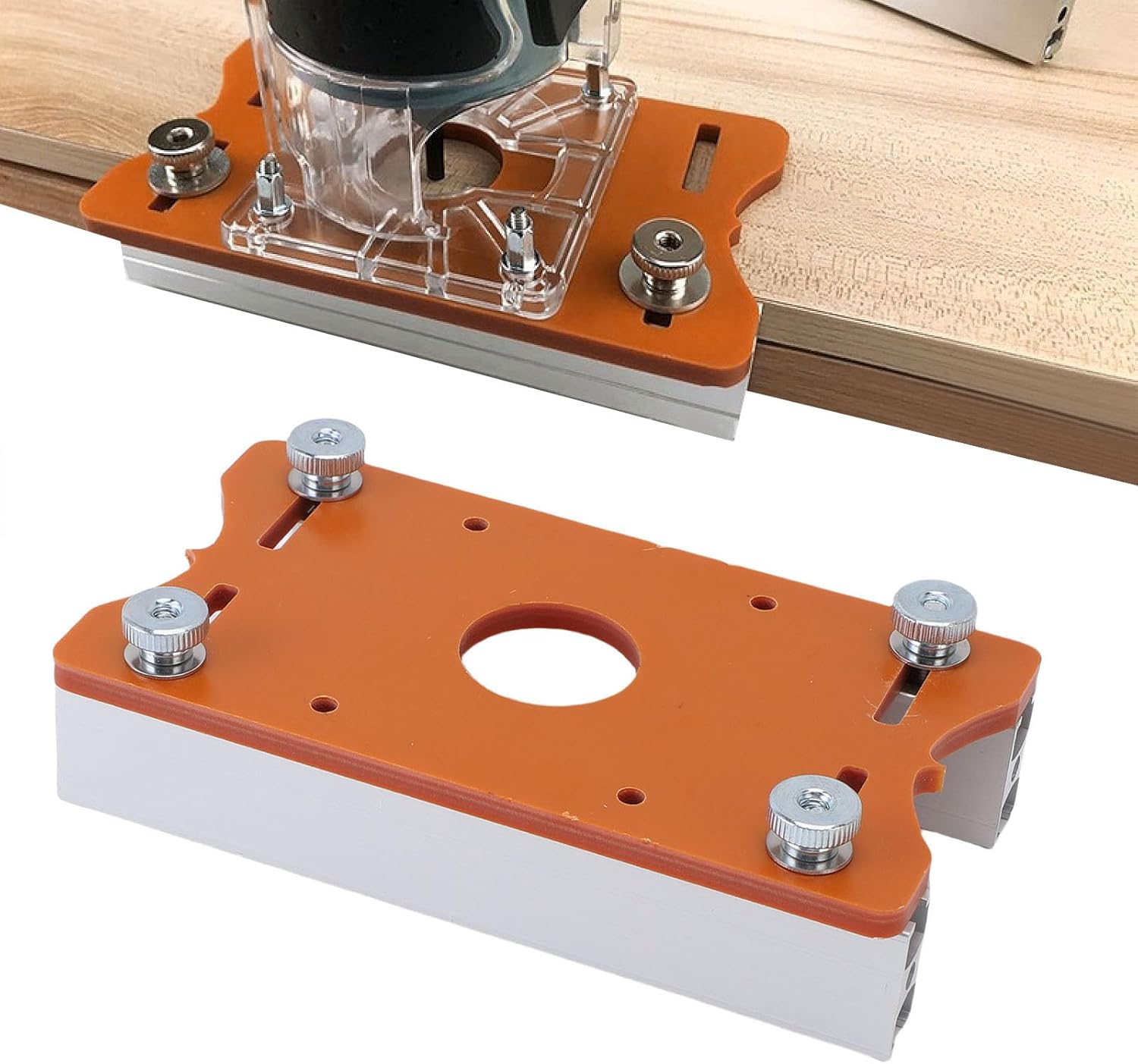 Wood Trimmer Router Base, Compact Aluminum Alloy 2 In 1 Wood Router Slotting Bracket for Trimmers Inner Diameter 65mm, Thickness Range 0 to 5cm, Woodworking Tool