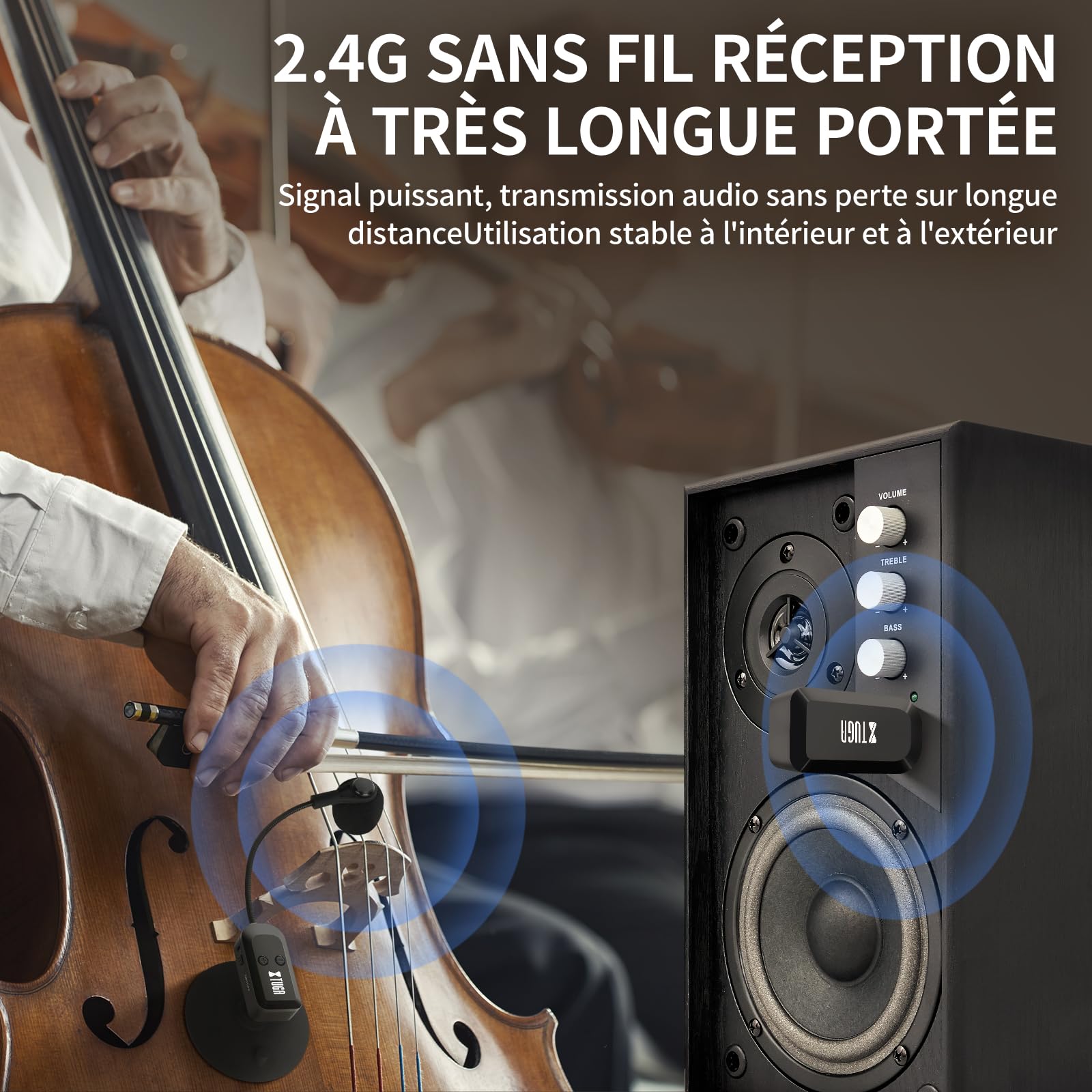 XTUGA Microphone sans Fil pour Instrument 2.4G Rechargeable Guitare Violon Violoncelle Batterie 6 Heures KX-722-1