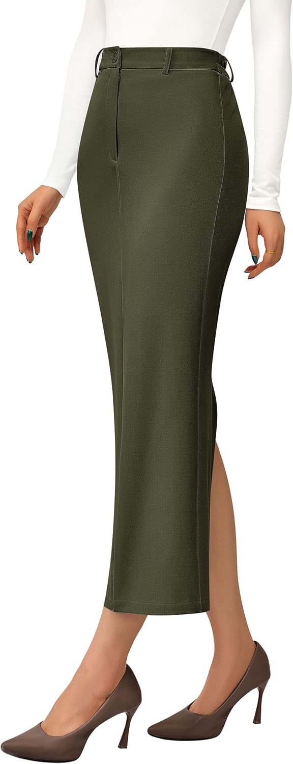 PRETTYGARDEN Women's 2026 Fall Maxi Pencil Skirt High Waisted Slit Work Office Trendy Long Skirts Business Casual Outfits - Image 3