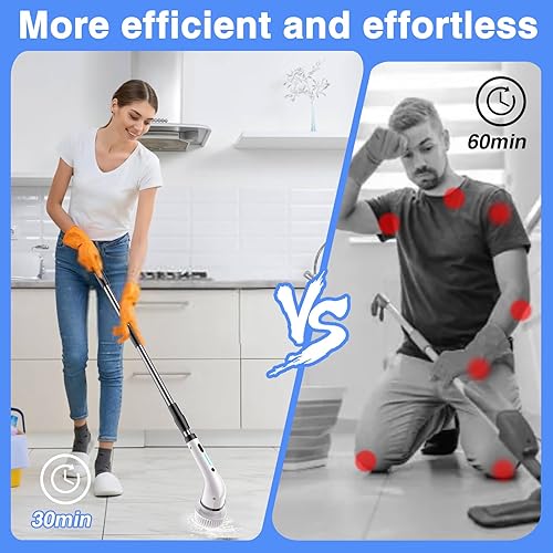 Miniatura 6 de Limpiador eléctrico mejorado para limpieza con 8 cabezales de cepillo, limpiador eléctrico giratorio inalámbrico para bañera y azulejos, mango de