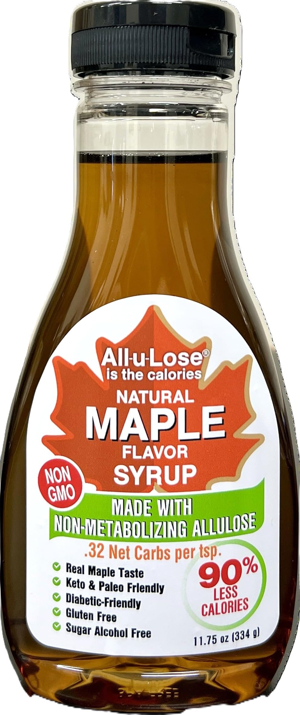 All-u-Lose - Natural Maple Flavored Non-GMO Syrup, 11.75oz bottle -