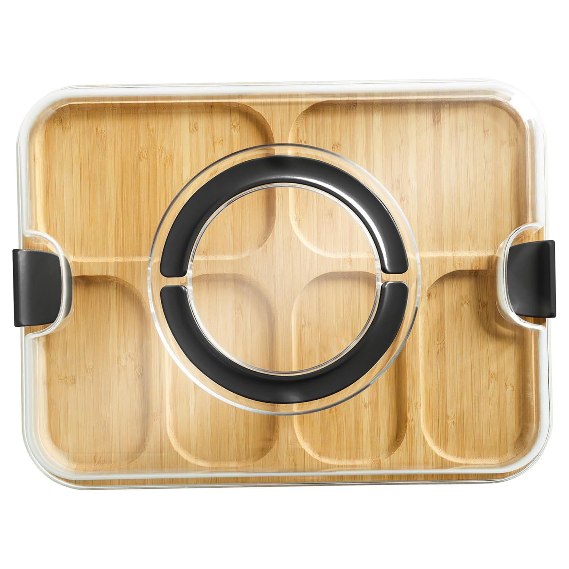 Tabla para embutidos con tapa Tablas para embutidos de bambú con tapa transparente, asas, bandeja para servir 6 compartimentos para aperitivos de comida de cocina