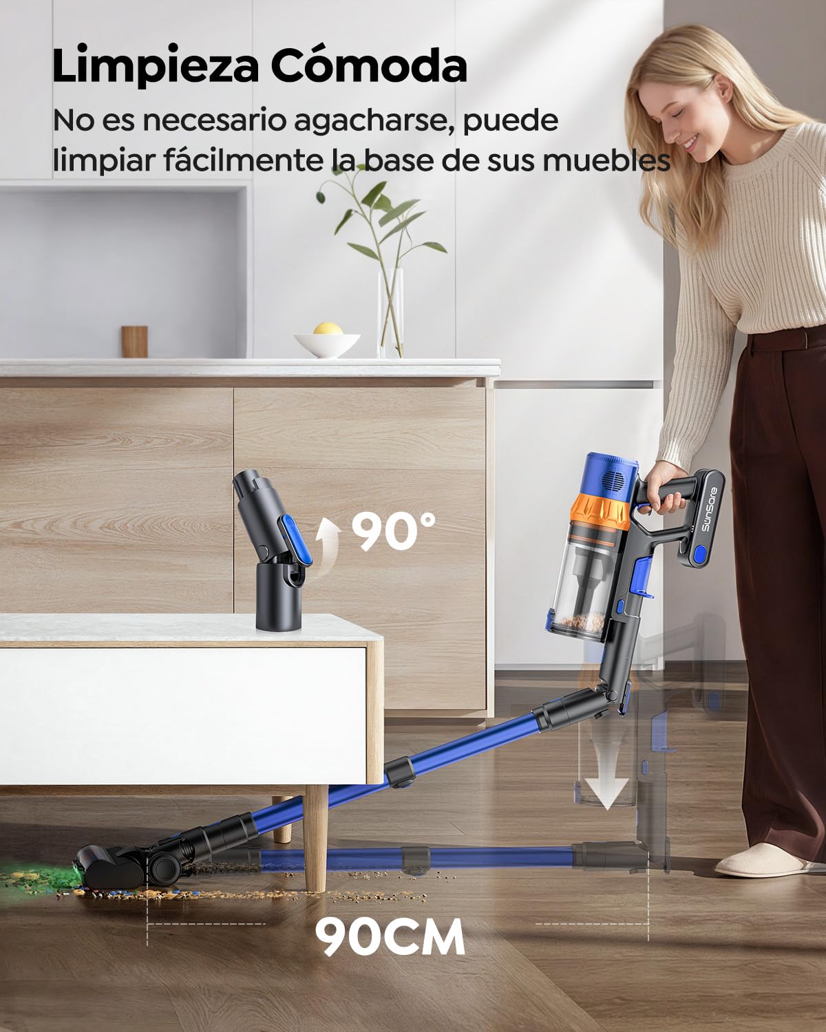Aspiradora sin Cable 600W/50KPA/65Min(ECO), Escoba Aspiradora sin Cable Vertical X13 con Adaptador curvo de 90°, AUTO Modo, Carga de Pared, Aromaterapia, Manguera de 1M, para Cabello/Alfombras/Pisos