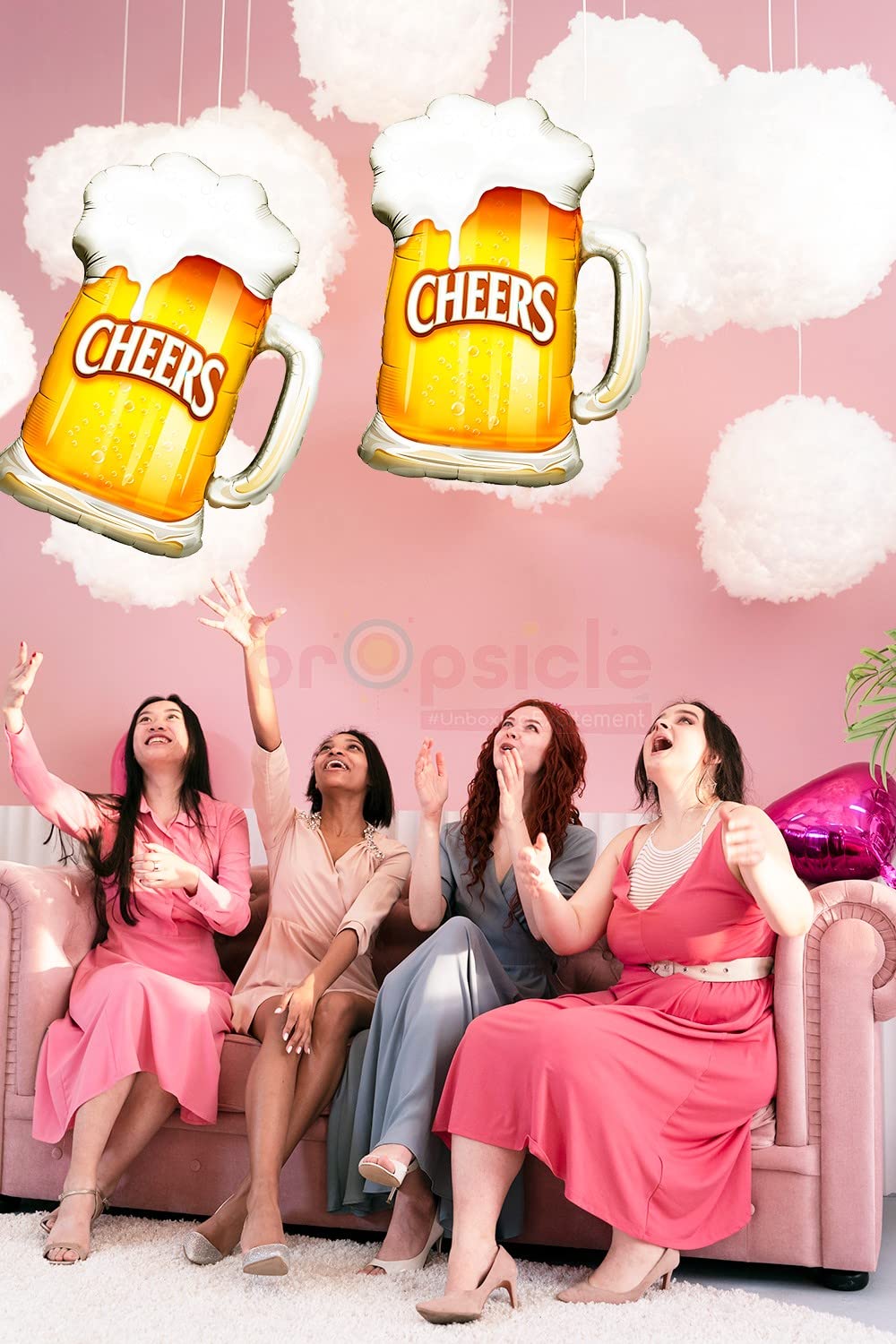 Propsicle 36" Large Helium Foil Beer Mug Balloon with Cheers Text for Birthdays, Anniversaries, or Bachelorette Parties - Golden and White - Pack of 1 2