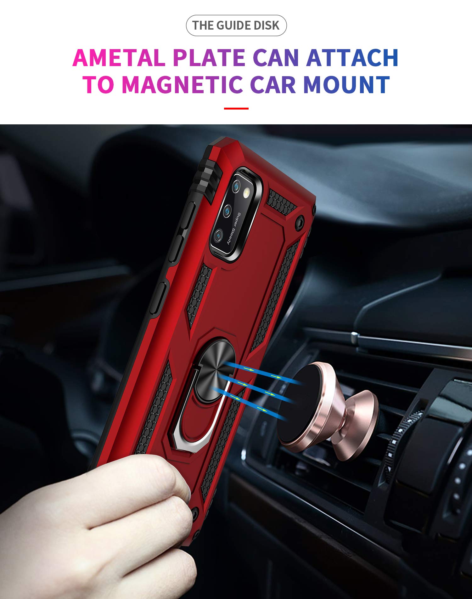 SORAKA Case for Samsung Galaxy A41 with 360 Degree Rotation Ring Holder Soft TPU Slim Fit Case Samsung Galaxy A41 Case with Metal Plate for Magnetic Car Phone Holder Black
