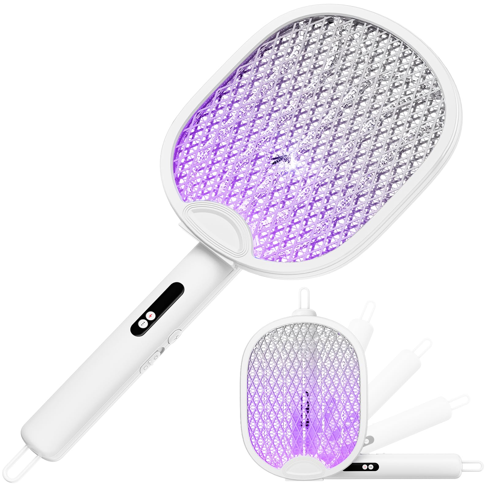 WOCVRYY Elektrische Fliegenklatsche 4000V, 1800mAh Akku, USB-C Wiederaufladbar, 3-in-1 Insektenvernichter gegen Fliegen, Mücken und Wespen, LED Licht für Innen und Außen