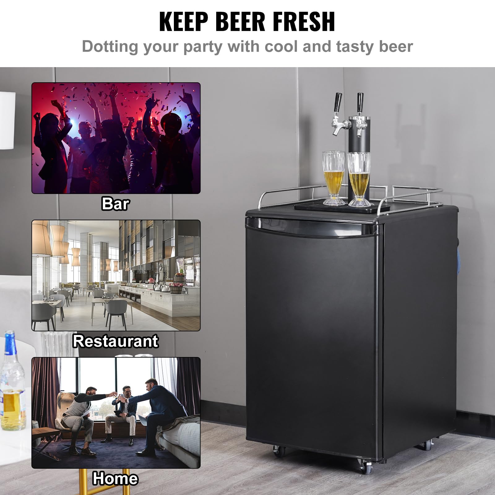 Happybuy Dual Tap Beer Kegerator - Full Size Keg Refrigerator With Co2 Cylinder, Shelves, Drip Tray & Rail, 32°F - 50°F Temperature Control, Fits 1/6, 1/4, 1/2 Barrels, Black on Fridge.com - View 2