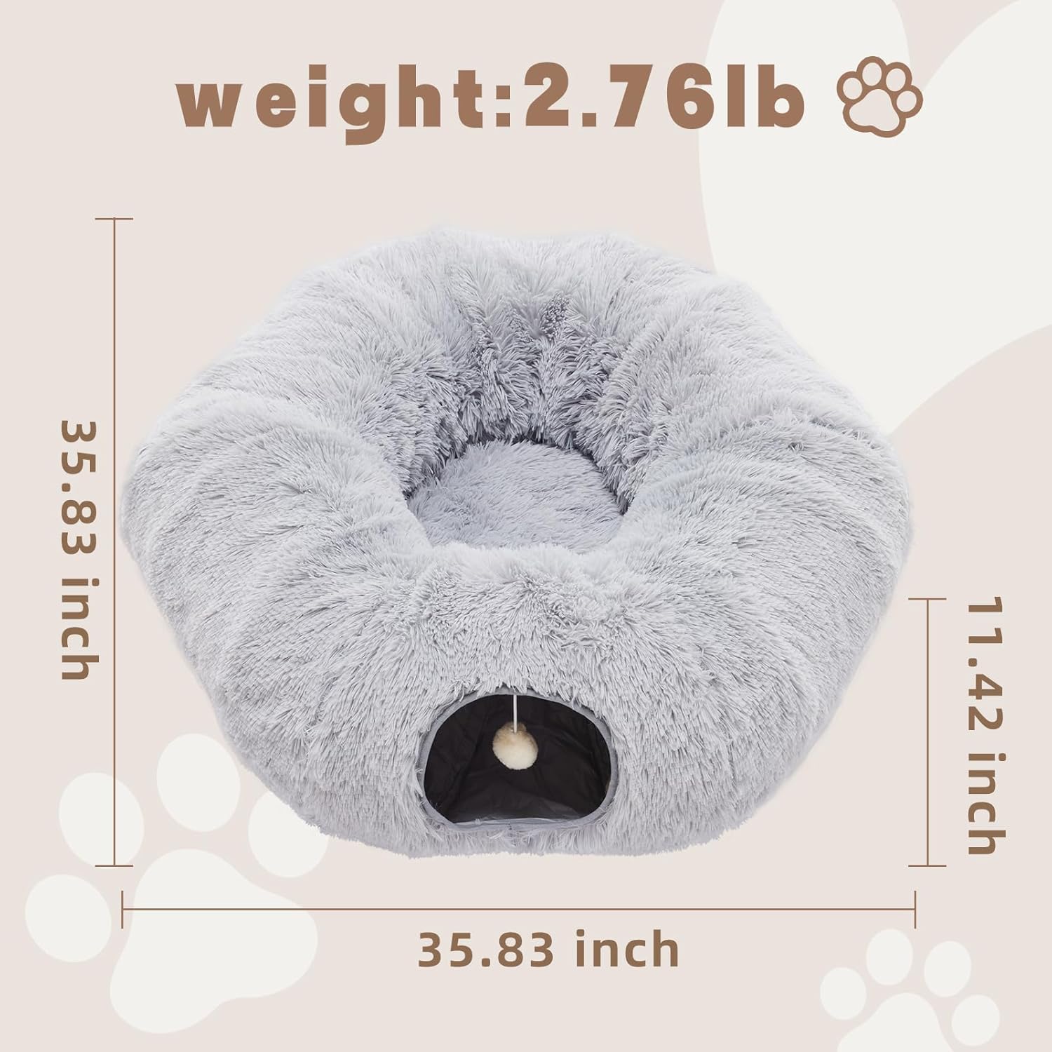 Cat Tunnels for Indoor Cats, Cute Donut Turnel Toys for Small Large Cats with Washable Circle Cushion，3-in-1 Foldable Playground & Cozy Cave Bed for, Kittens Puppy Rabbits