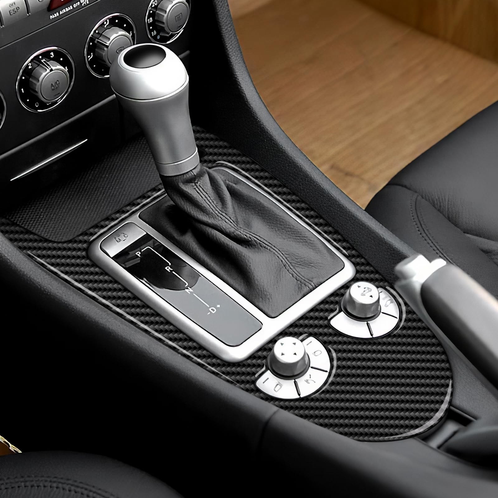 KUNGKIC Per Mercedes-Benz SLK R171 2004-2010 Accessori in Fibra di Carbonio Console Centrale del Cambio Cambio di Velocità Esterno Cornice Decorazione Pannello Adesivo Parti Auto Regalo (Nero)