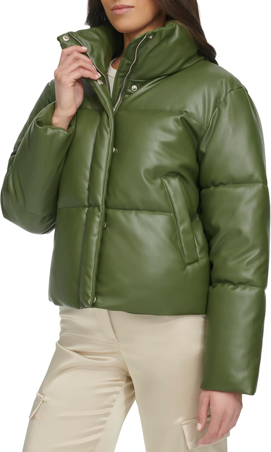 Levi's Womens Vegan Leather Quilted Short Puffer Jacket - Image 4