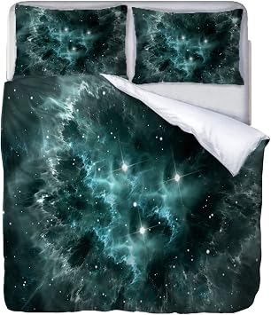 Bedding Set Kids Single Duvet Set Space Planet Landscape 3 Pieces Printed Pattern With 2 Pillowcases 50X75Cm, Soft Hypoallergenic Microfiber Quilt Cover 135X200Cm, With Zipper