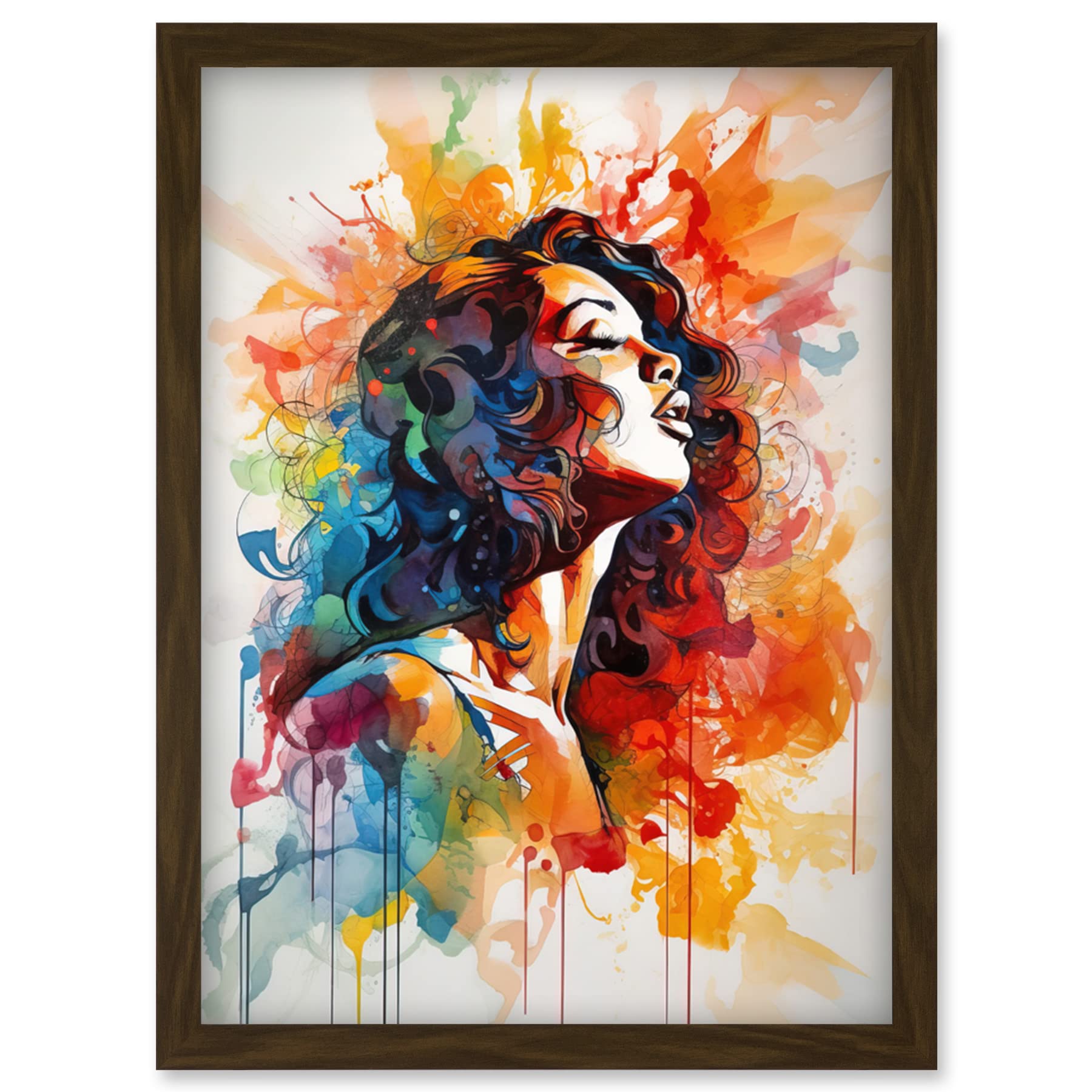 Artery8 Woman with Synesthesia Listening to Rainbow Colour Music Modern Watercolour Painting Artwork Framed Wall Art Print A4