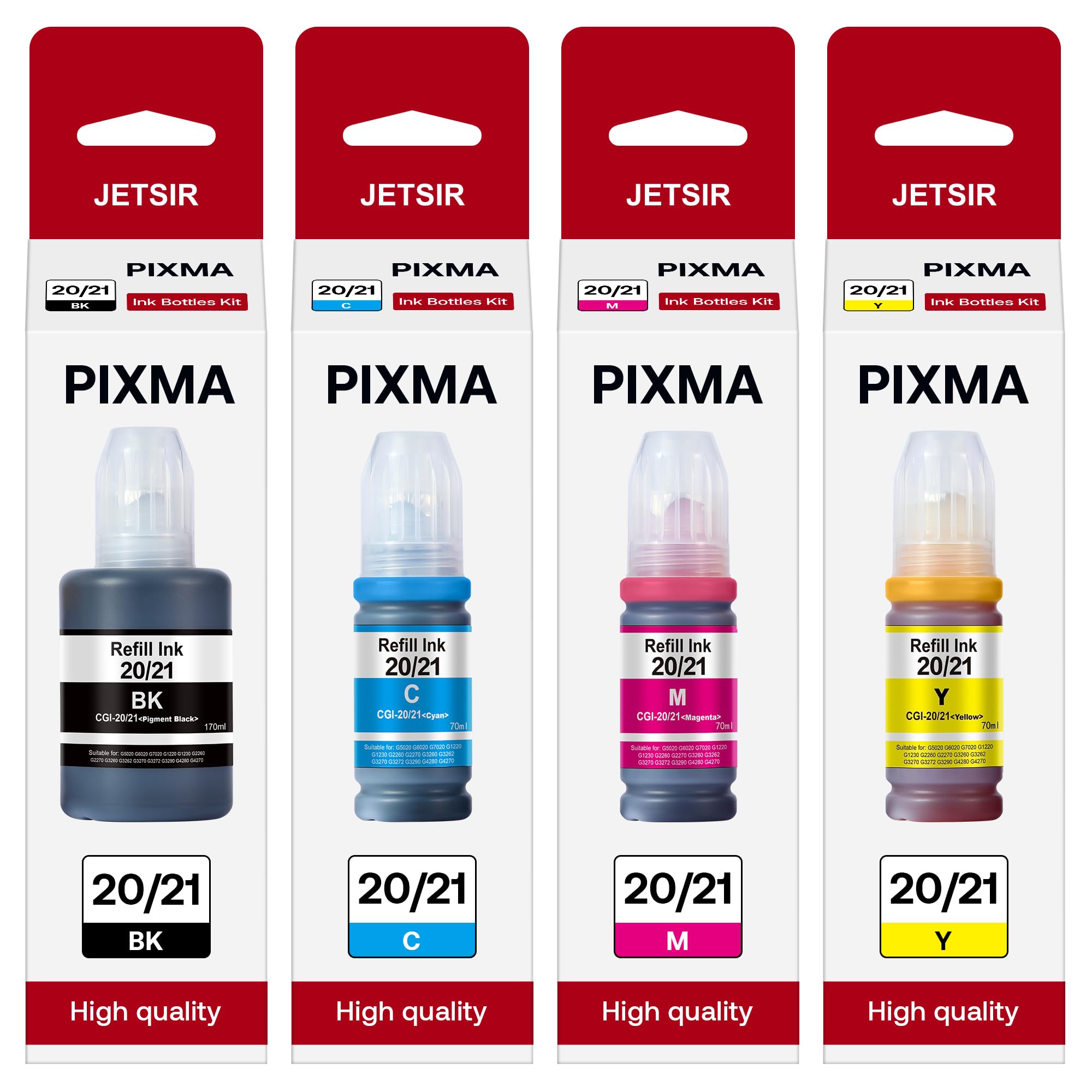 GI-20 GI-21 Ink Refill Compatible for Canon GI20 GI21 Ink Refill Bottles Kit for Canon PIXMA G6020 G7020 G5020 G5030 G3260 G3270 G2260 G1220 G1230 G2270 MegaTank, 4-Pack (170ML Black, 70ML per Color)