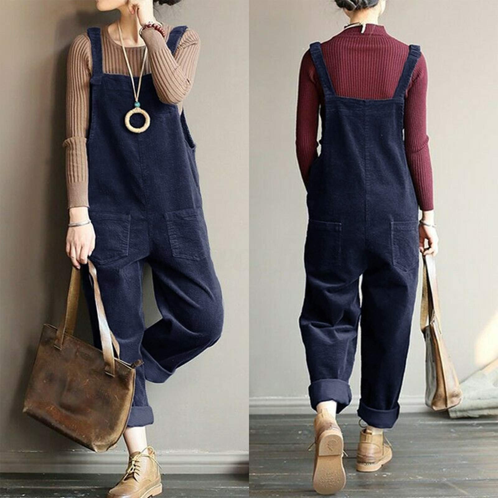 Mono Mujer Elegante - Mono Casual para Mujer con Peto Holgado y Bolsillos en Sólido Color Elegante