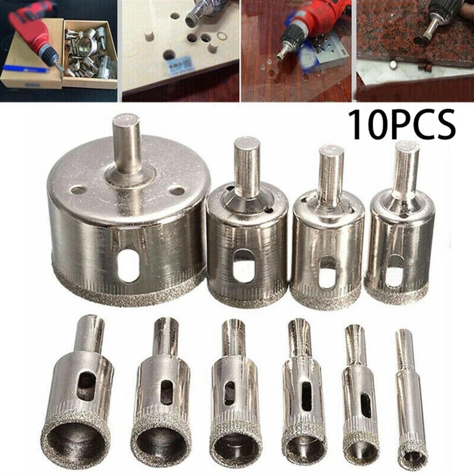 10 sztuk/zestaw 8-50 mm diamentowe wiertło do płytek marmurowych, szkła, ceramiki, otwornicy, wiertła diamentowego