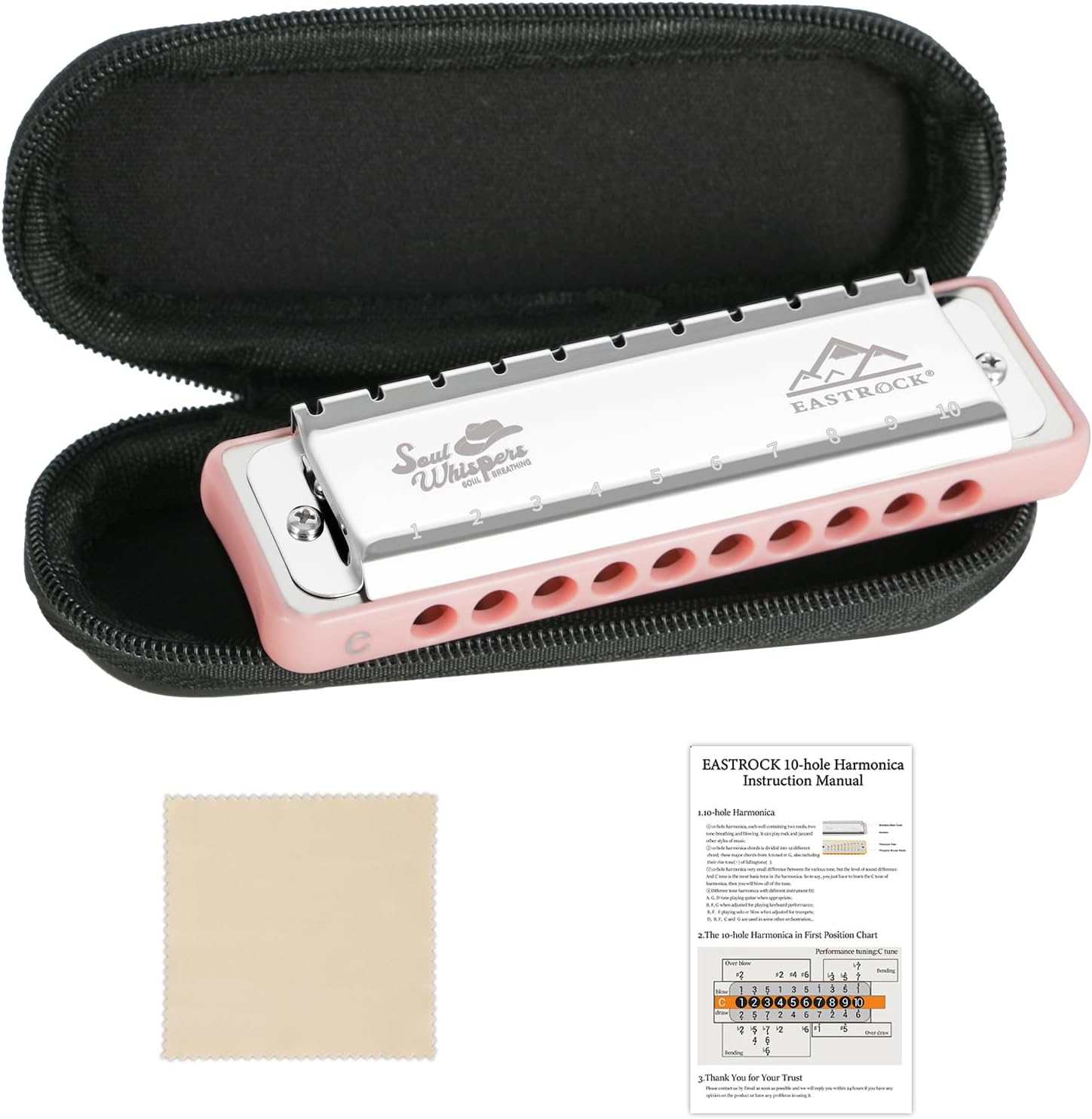 EASTROCK 10 Holes Blues Harmonica Key of C Mouth Organ with Case has Explosive Power For Adults Professionals Beginners CB05 Blue