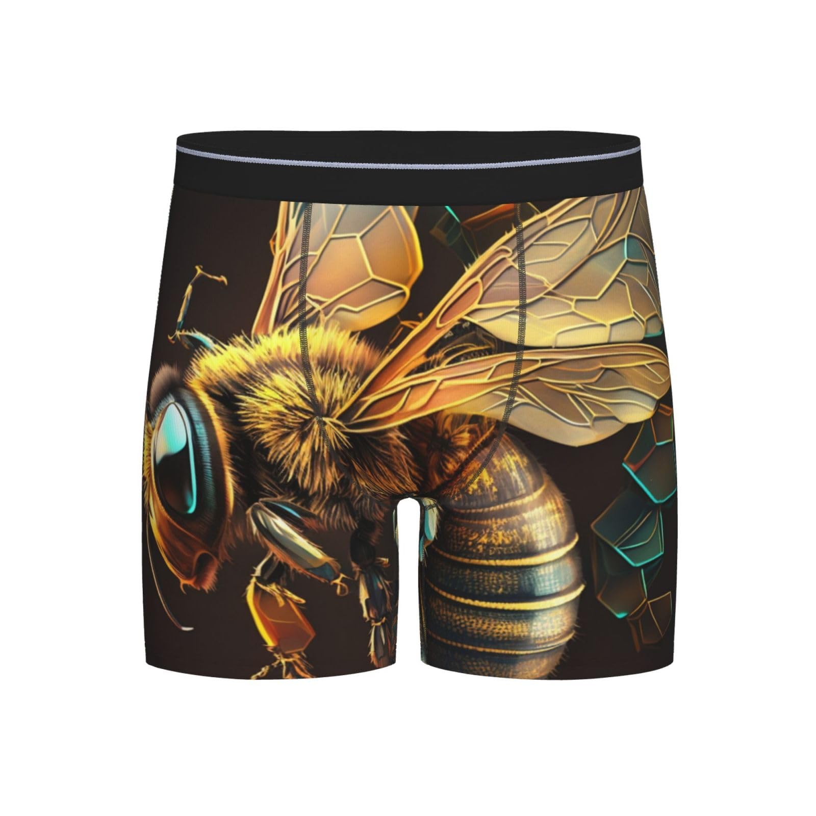 Oudrspo Men's Black Boxer Briefs Soft Underwear Long Leg Underpants, (Bee Honey Honeybee Cool)