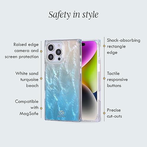 Miniatura 4 de Cocomii Funda rectangular para iPhone 15 Pro Max, madre perla, concha marina opalescente, playa turquesa + correa de muñeca hecha a mano para