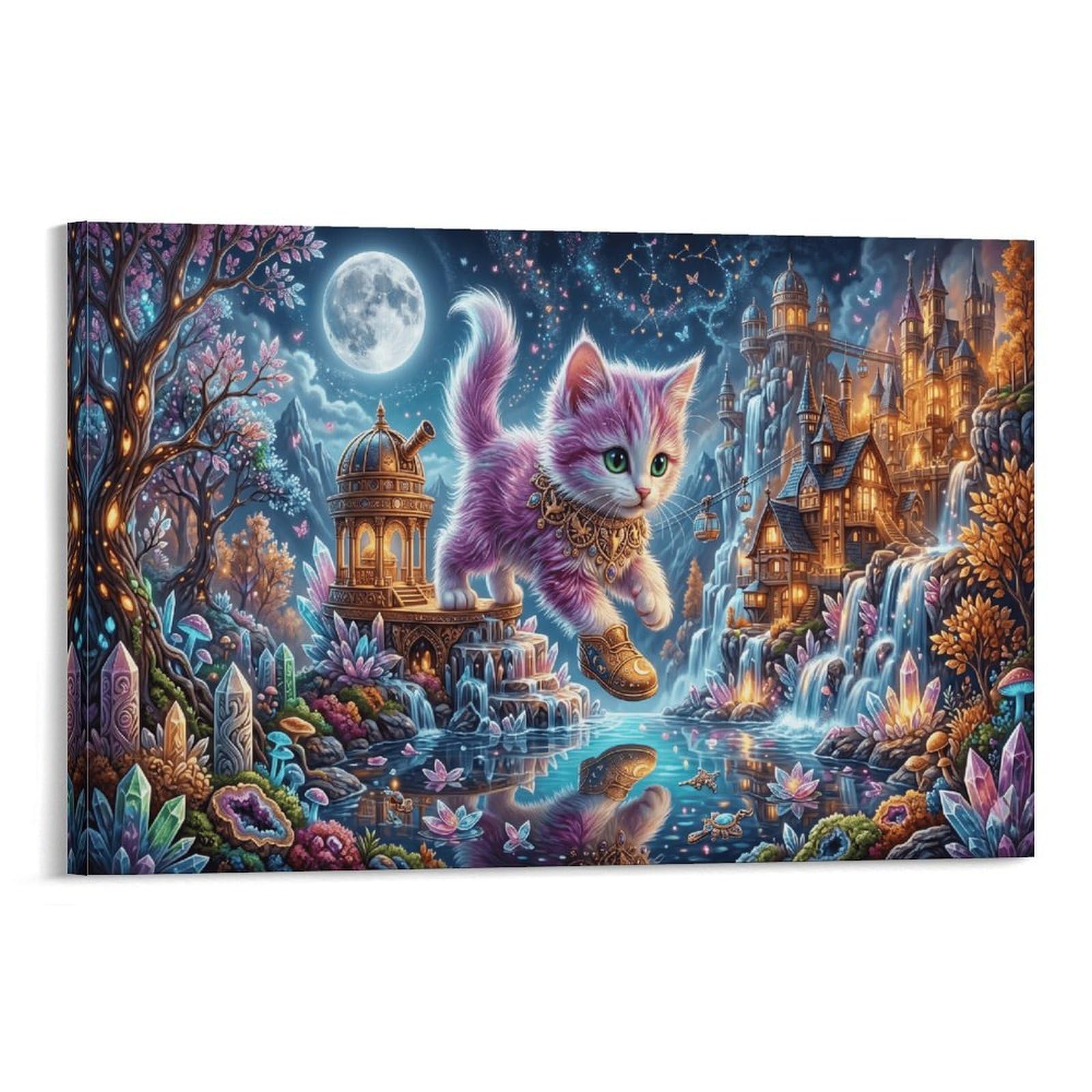 XPASHIQWC Kitten Poster Artwork Crystal Castle Giclee Canvas Prints Modern Wall Art Picture Wall Hanging for Living Room Home Decorations 24x36inch(60x90cm)
