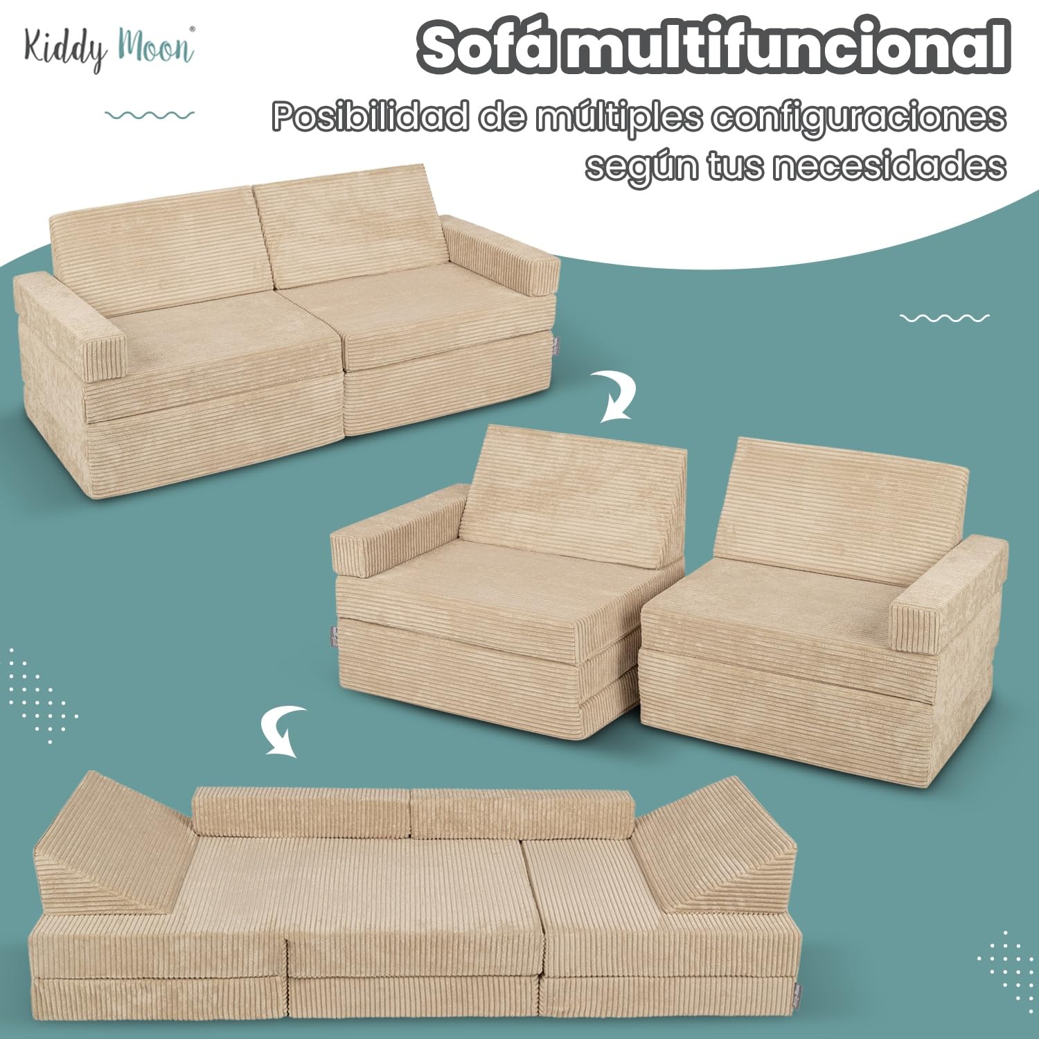 KiddyMoon Sofás con 2 Almohadas para Niños Sillón Colchón Infantil, Gris Claro