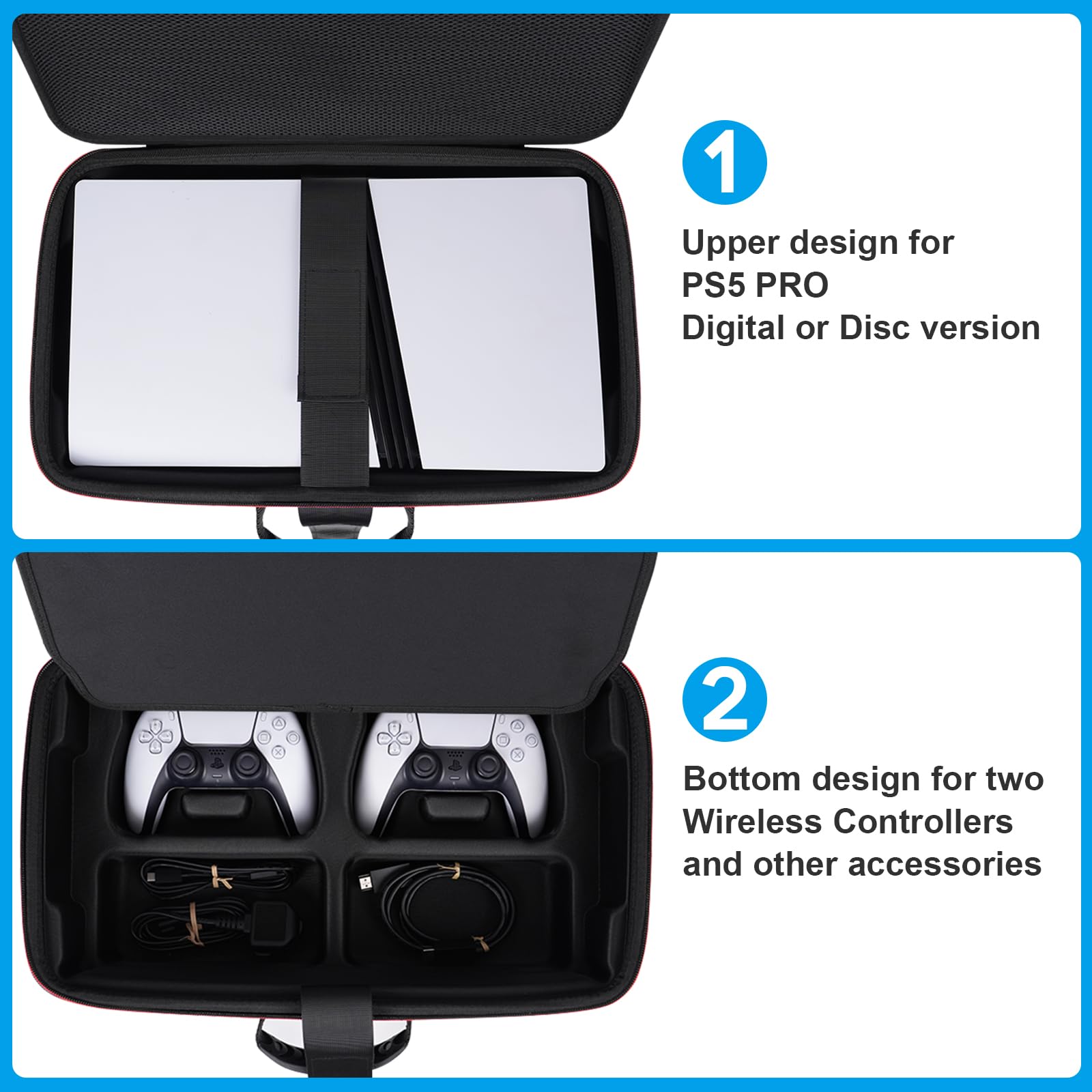 Funda de Transporte rígida Compatible con PS5 Pro 2024, Bolsa de Viaje Protectora para Consola PlayStation 5 Pro Disc o edición Digital, Controladores DualSense, Soporte Vertical y Accesorios