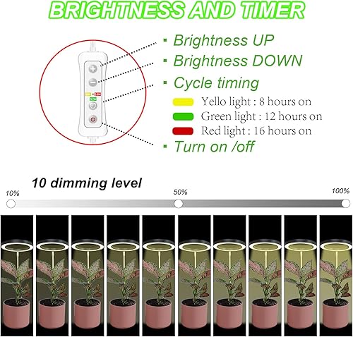 Miniatura 4 de yadoker Luz de crecimiento de plantas, luz LED de crecimiento de espectro completo para plantas de interior, altura ajustable, temporizador