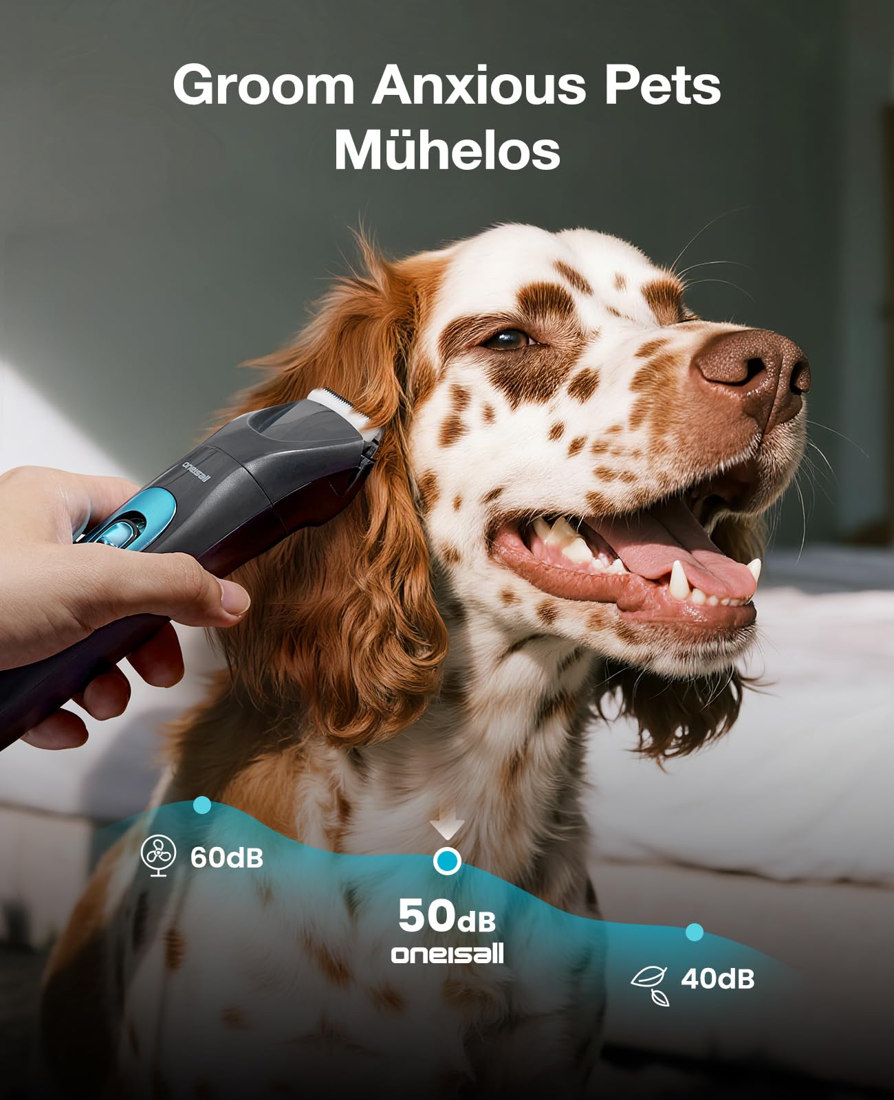 oneisall 4in1 Leise Schermaschine Hund Katze mit LED-Licht, Tierhaarpflege zum Hundeschermaschine & Pfotentrimmer & Krallenschleifer, 2000mAh Wiederaufladbar Hundehaarschneidemaschine