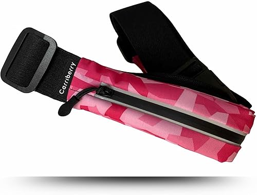 Miniatura 8 de Cinturón de correr para hombres y mujeres, sin rebote, doble bolsillo, repelente al agua, riñonera para todos los teléfonos celulares, Camo Negro