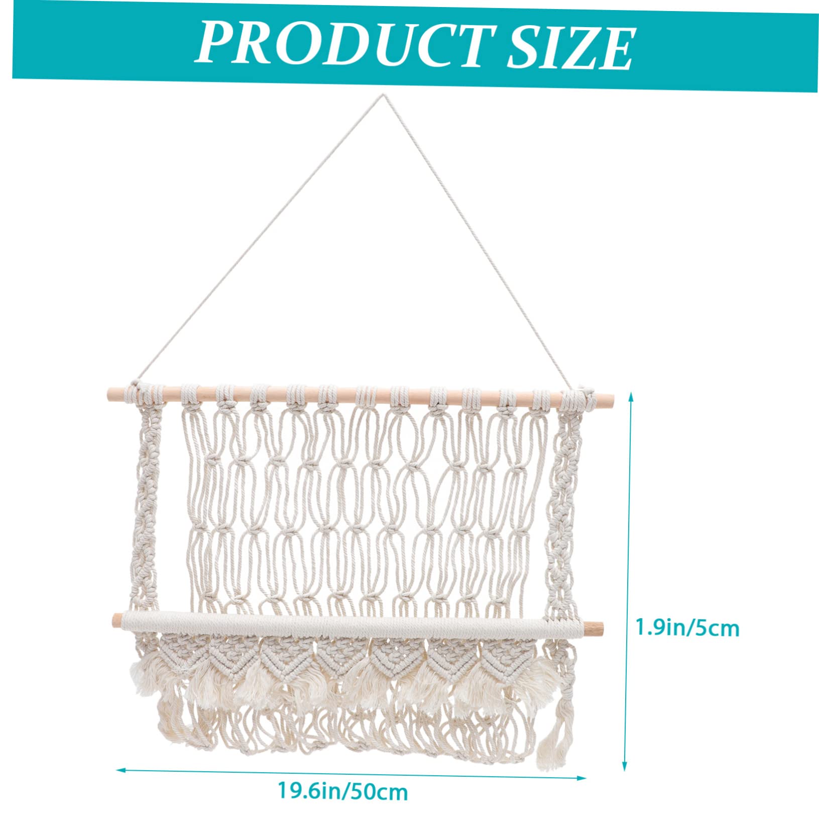 KONTONTY Boho Style Wall Organizer with Tassel Hanging Ornament Decorative Mesh Design for Stuffed Animal Display for Room Bedroom Living Room Storage